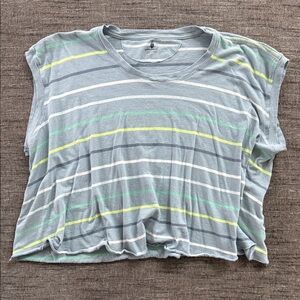 Free People Gray and Green Striped Tee